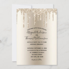 Champagne Glitter Drip Trendy Elegante Trouw Kaart