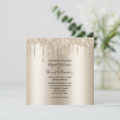 Champagne Glitter Drip Trendy Elegante Trouw  Kaart (Staand voorkant)