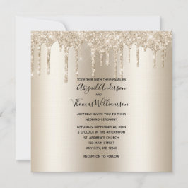 Champagne Glitter Drip Trendy Elegante Trouw  Kaart