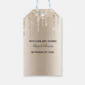 Champagne Glitter Drip Trendy Glam Bruiloft Cadeaulabel (Achterkant)