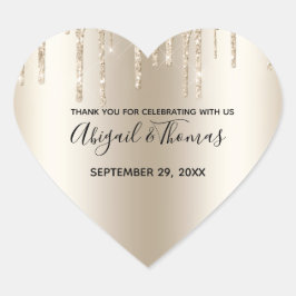 Champagne Glitter Drip Trendy Glam Bruiloft Hart Sticker