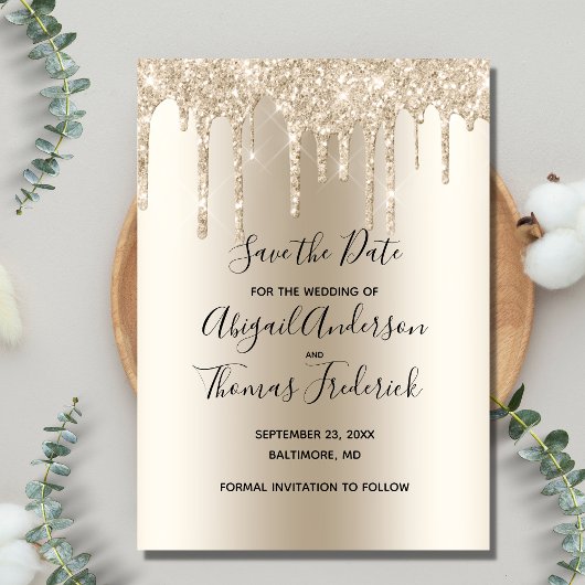 Champagne Glitter Drip Trouw Glam Trendy  Save The Date