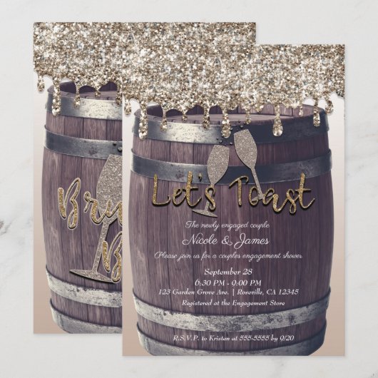 Champagne Glitter Drip Vat Bruiloftsontbijt Brunch Kaart (Voorkant / Achterkant)