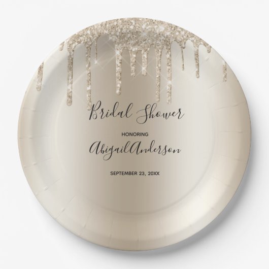 Champagne Glitter Drip Vrijgezellenfeest Glam Tren Papieren Bordje (Voorkant)