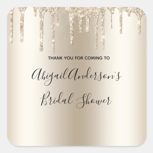 Champagne Glitter Drip Vrijgezellenfeest Glam Tren Vierkante Sticker (Voorkant)
