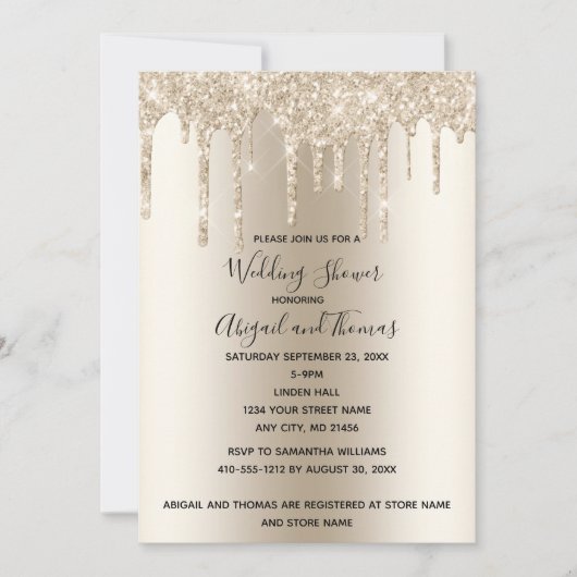 Champagne Glitter Drip Wedding Shower Glam Trendy Kaart (Voorkant)