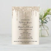 Champagne Glitter Drip Wedding Shower Glam Trendy Kaart (Staand voorkant)