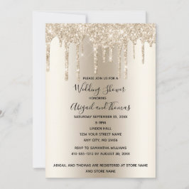 Champagne Glitter Drip Wedding Shower Glam Trendy Kaart