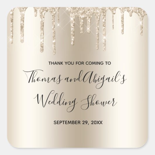 Champagne Glitter Drip Wedding Shower Glam Trendy Vierkante Sticker (Voorkant)