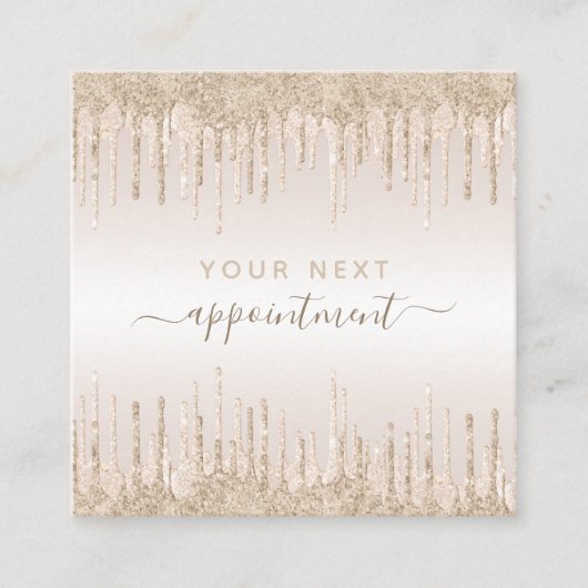 Champagne Glitter Dripping Appointinder Vierkante Visitekaartje (Voorkant)