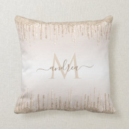 Champagne Glitter Dripping & Girly Chic Monogram Kussen