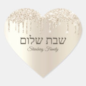 Champagne Glitter Dripping Hebrew Shabbat Shalom Hart Sticker (Voorkant)