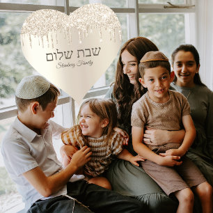 Champagne Glitter Dripping Hebrew Shabbat Shalom Hart Sticker