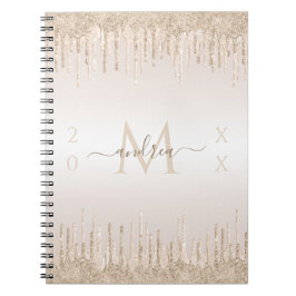 Champagne Glitter Dripping Monogram & Jaar Ded Notitieboek