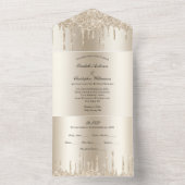 Champagne Glitter Drips Glam Bling Bruiloft All In One Uitnodiging (Binnen)
