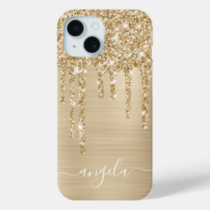 Champagne Glitter Drips Glam Meisjesachtige Handte iPhone 15 Case