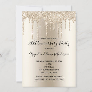 Champagne Glitter Drips Huwelijk Jubileum Formeel Kaart