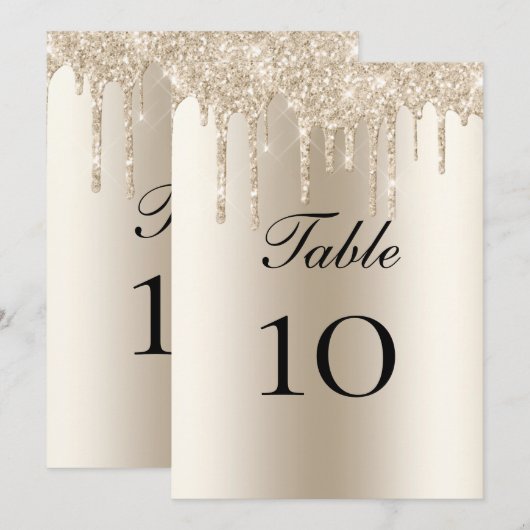 Champagne Glitter Drips Trouwtafel Plat Kaart (Voorkant / Achterkant)