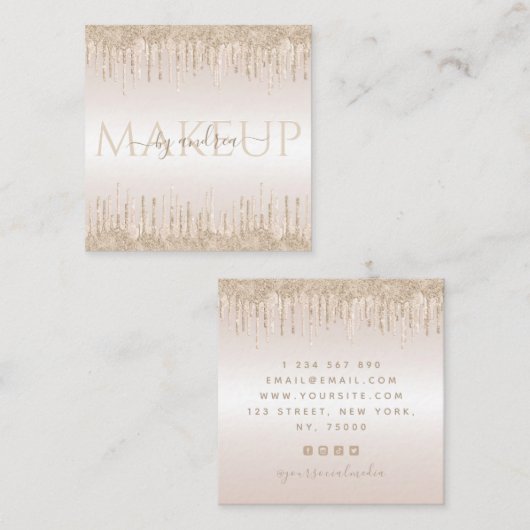 Champagne Glitter Driving Chic Glam Makeup Artist Vierkante Visitekaartje (Voorkant / Achterkant)
