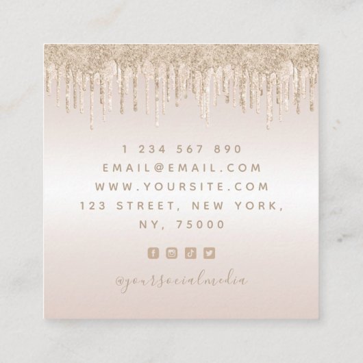 Champagne Glitter Driving Chic Glam Makeup Artist Vierkante Visitekaartje (Achterkant)