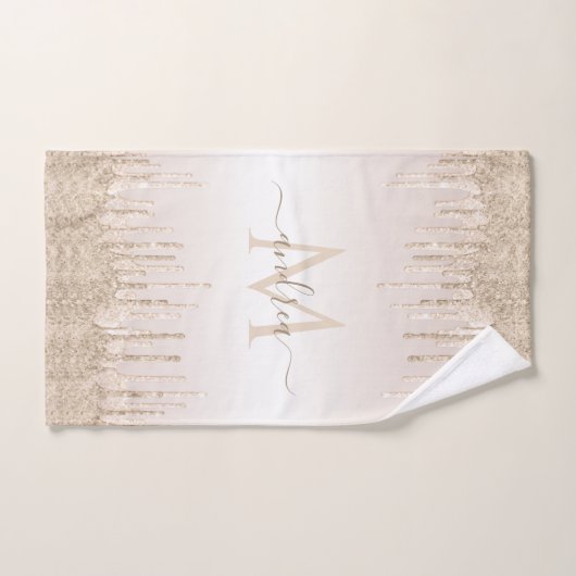 Champagne Glitter Driving Monogram Elegant Name Bad Handdoek (Handdoek)