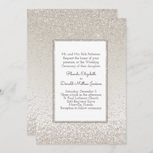 Champagne Glitter en Shine Huwelijksuitnodiging Kaart (Voorkant / Achterkant)