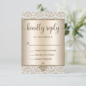 Champagne Glitter Fleur De Lis Elegant Bruiloft RSVP Kaartje (Staand voorkant)