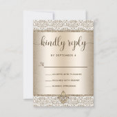 Champagne Glitter Fleur De Lis Elegante Trouwkaart RSVP Kaartje (Voorkant)
