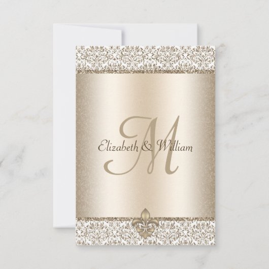 Champagne Glitter Fleur De Lis Elegante Trouwkaart RSVP Kaartje (Achterkant)