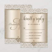 Champagne Glitter Fleur De Lis Elegante Trouwkaart RSVP Kaartje (Voorkant / Achterkant)