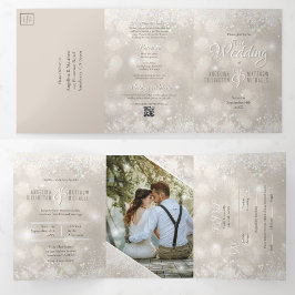 Champagne Glitter Foto All-in-One Budget Bruiloft Drieluik Uitnodiging