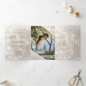 Champagne Glitter Foto Alles In Een Budget Bruilof Drieluik Uitnodiging (Binnen)