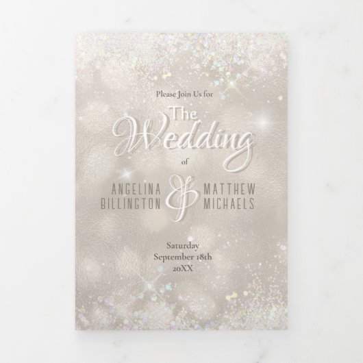 Champagne Glitter Foto Alles In Een Budget Bruilof Drieluik Uitnodiging (Cover)