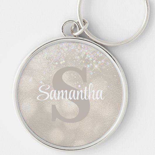Champagne Glitter Glam Monogram Sleutelhanger (Voorkant)