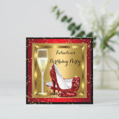 Champagne Glitter High Heels Red Birthday Party Kaart (Staand voorkant)