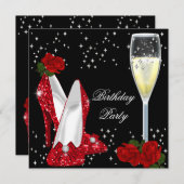 Champagne Glitter High Heels Red Rose Party Kaart (Voorkant / Achterkant)