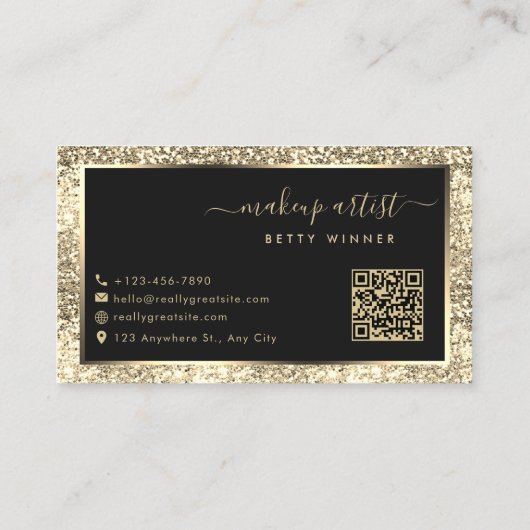 Champagne Glitter Lijst Script Monogram Luxury Visitekaartje (Achterkant)