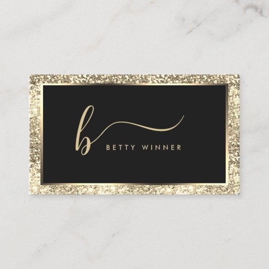 Champagne Glitter Lijst Script Monogram Luxury Visitekaartje (Voorkant)
