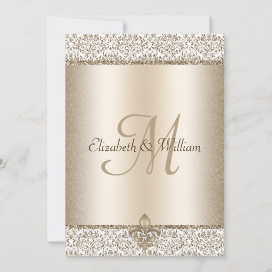 Champagne Glitter Monogram Fleur De Lis Bruiloft Kaart (Achterkant)
