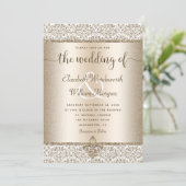 Champagne Glitter Monogram Fleur De Lis Wedding Kaart (Staand voorkant)