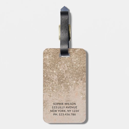 Champagne Glitter Monogram Sparkly Bagagelabel (Achterkant verticaal)