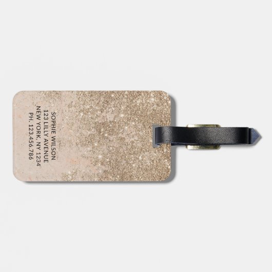 Champagne Glitter Monogram Sparkly Bagagelabel (Achterkant horizontaal)