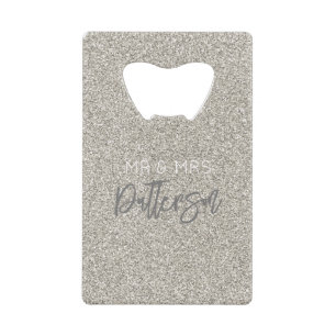 Champagne Glitter Mr&Mrs NAAM Trouwdatum Elegant Creditkaart Flessenopener