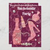 Champagne Glitter & Pearls Burgundy Bachelorette I Kaart (Voorkant / Achterkant)