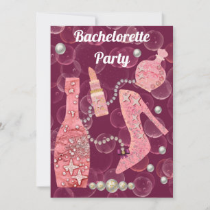 Champagne Glitter & Pearls Burgundy Bachelorette I Kaart