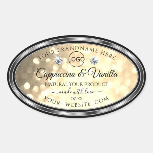 Champagne Glitter Product Labels Diamanten en Logo (Voorkant)