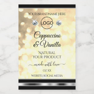 Champagne Glitter Productlabels Diamanten en Logo Voedselcontainer Etiket