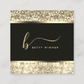 Champagne Glitter Script Monogram Luxe Vierkante Visitekaartje (Voorkant)