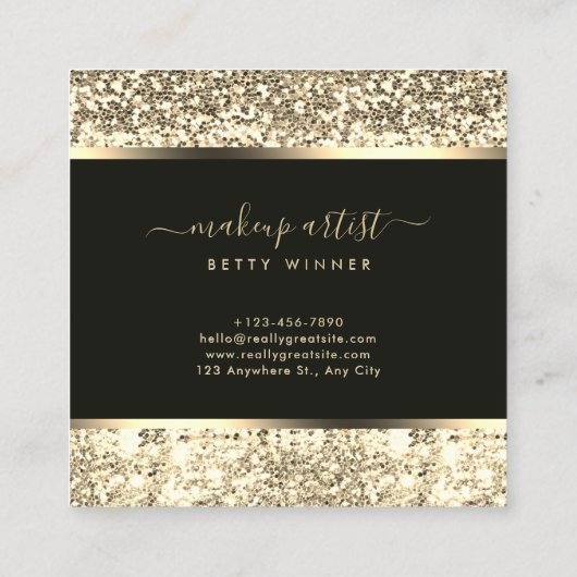 Champagne Glitter Script Monogram Luxe Vierkante Visitekaartje (Achterkant)