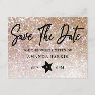 Champagne Glitter Sweet 16 Save the Date Briefkaart